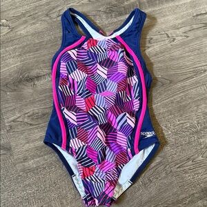 Speedo Navy Swimsuit with Pink & Purple Geo Print